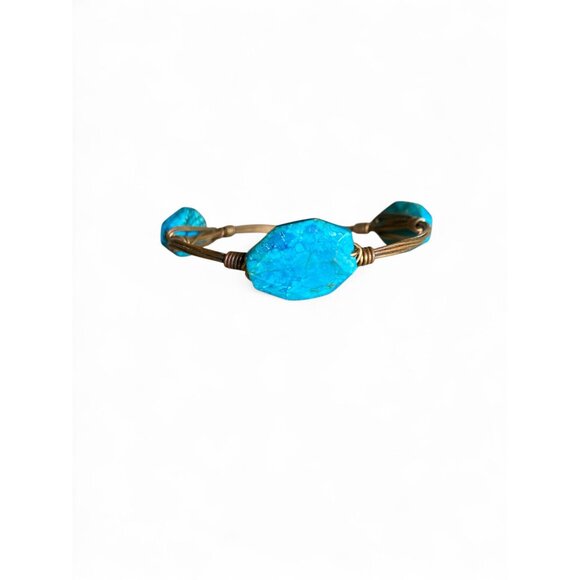 Boho Chic Turquoise Wire-Wrapped Bracelet With Blue Stone Beads Gift For Women - Picture 3 of 5